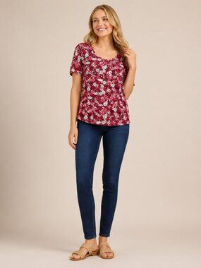 2/$30 NWT LulaRoe Perfect Tee Floral Print Red XS #A0427 TRB3